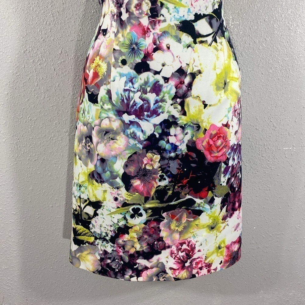 Tahari neon bold floral print boatneck sheath dress 8 PP3 - Picture 3 of 12